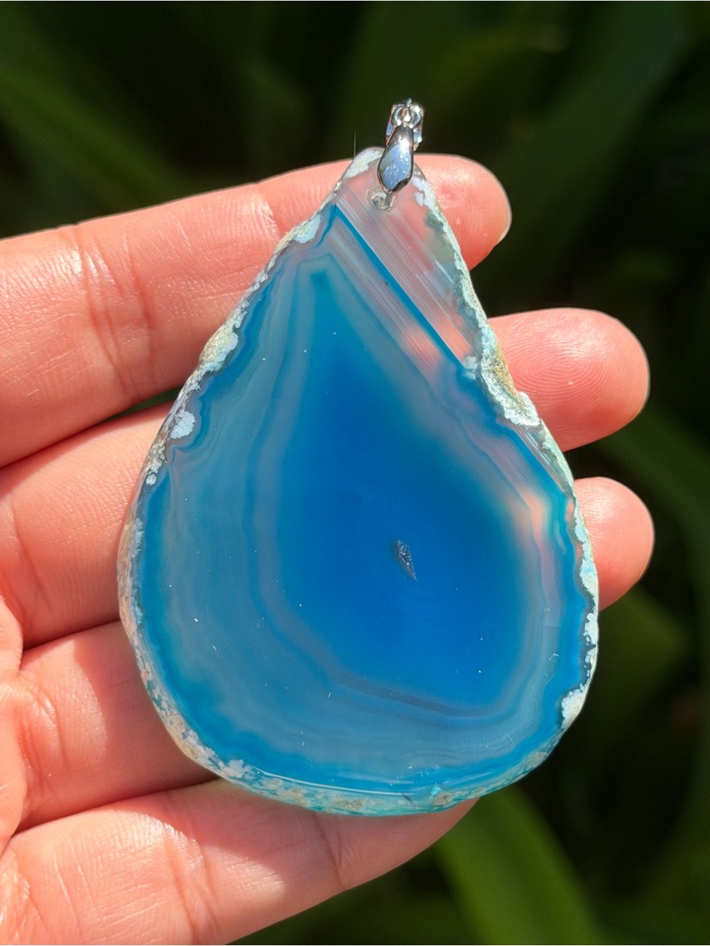 925 Silver Plated Large Blue Agate Teardrop Pendant 2551 - Picture 3 of 5